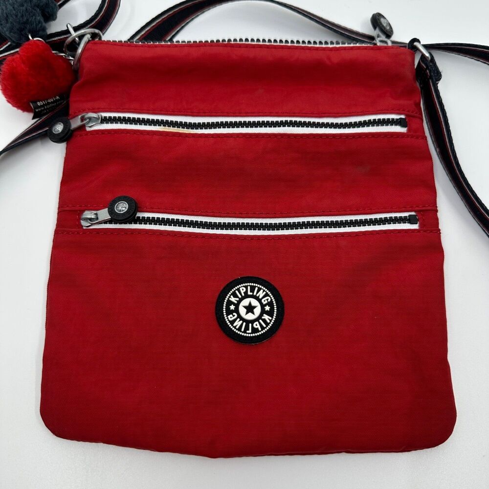Genuine Kipling Triple Zip RED Crossbody Purse Shoulder Bag *No Monkey* guc!
